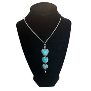 Vintage Western Style Heart-Shaped Natural Blue Turquoise Arrow Pendant Necklace